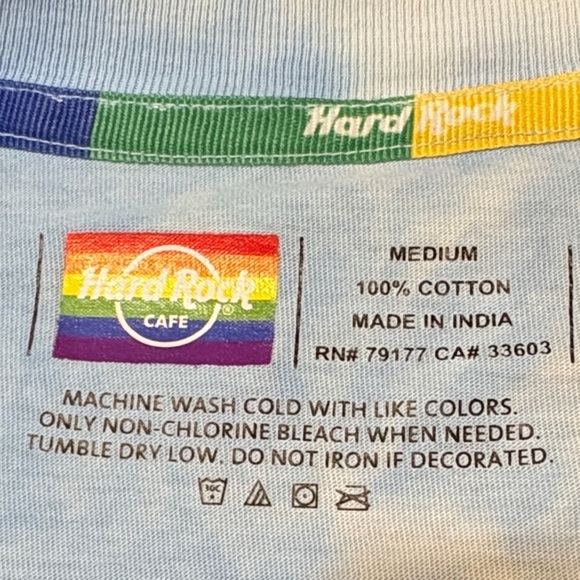 Unisex Hard Rock Cafe Blue Tie-Dye Tee with Rainbow Logo Size Medium - Picture 4 of 5